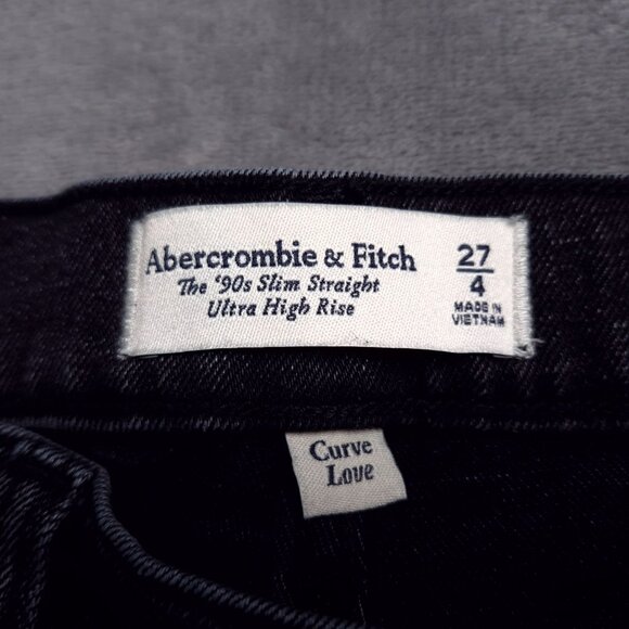 Abercrombie & Fitch 90s Slim Straight Ultra High Rise Curve Love Jeans 27 Black - Picture 7 of 8